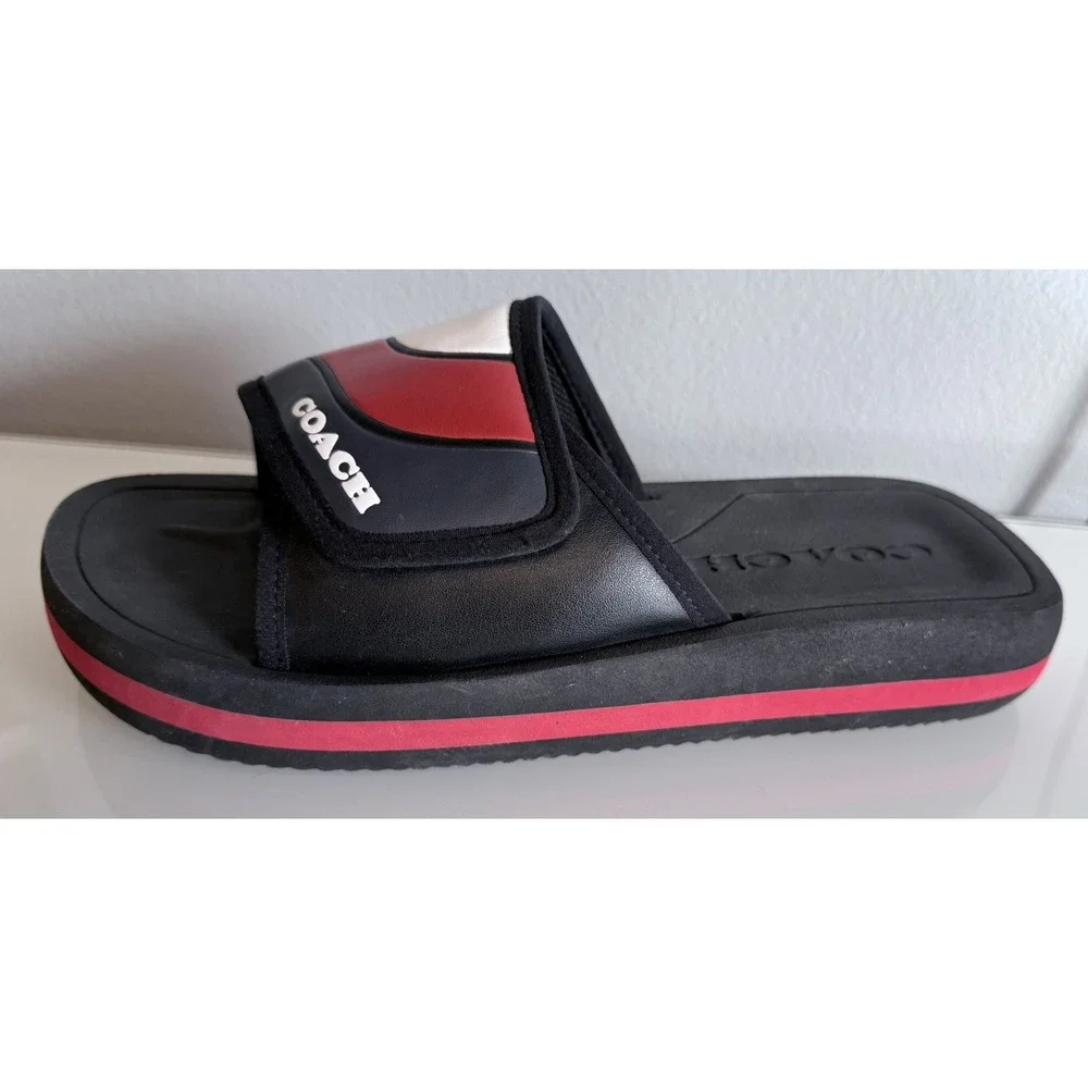Coach Eva Sports Slide Sandals Black w/ Red White & Blue | Men's (Size 9D) | New